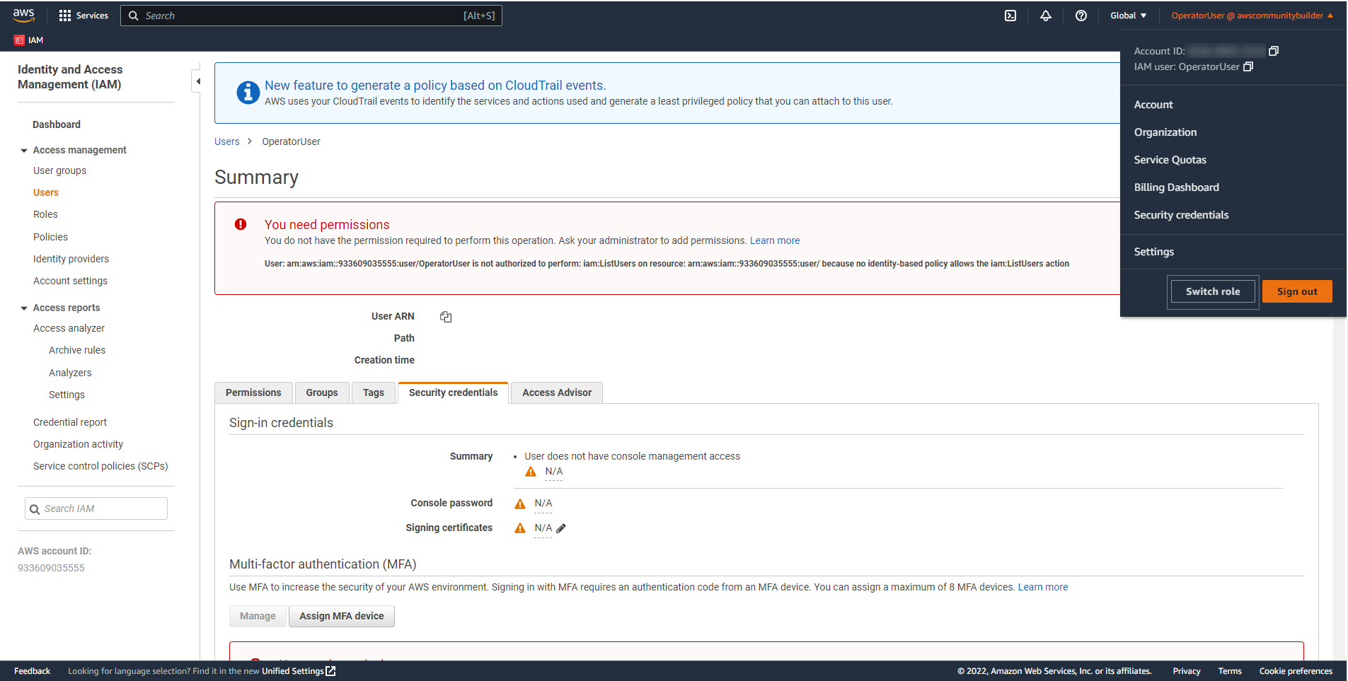 AWS IAM Role Switch Menu
