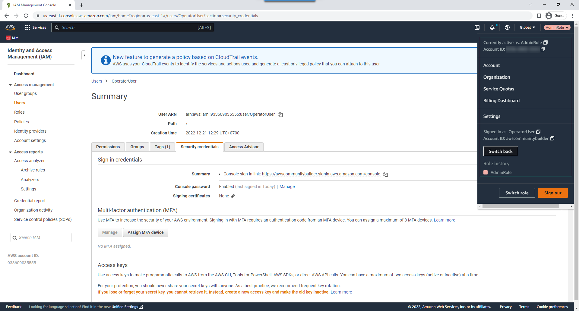 AWS IAM Role Switch Confirmation
